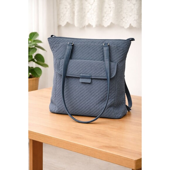 Vera Bradley Iconic Laptop Tote Charcoal Blue College School Travel - Picture 1 of 16